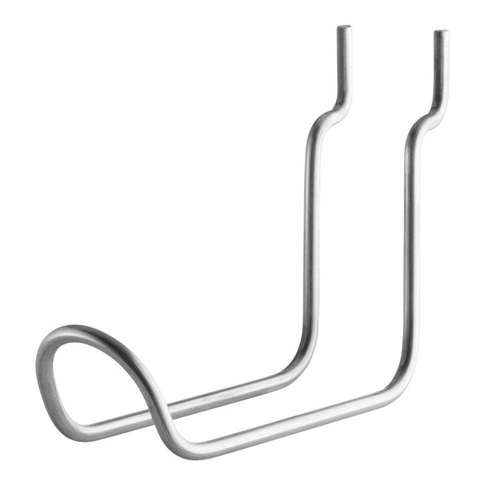 Minimalist silver metal hanger with sleek, smooth lines and a polished finish. Perfect for modern decor.