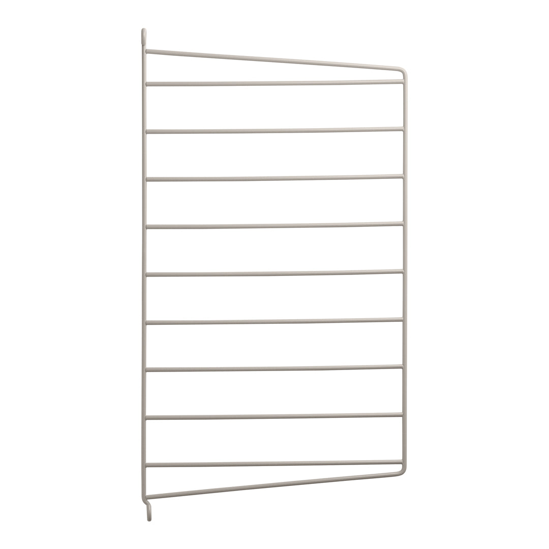 Light gray metal drying rack with horizontal lines, featuring a minimalist design and sleek, modern aesthetic.