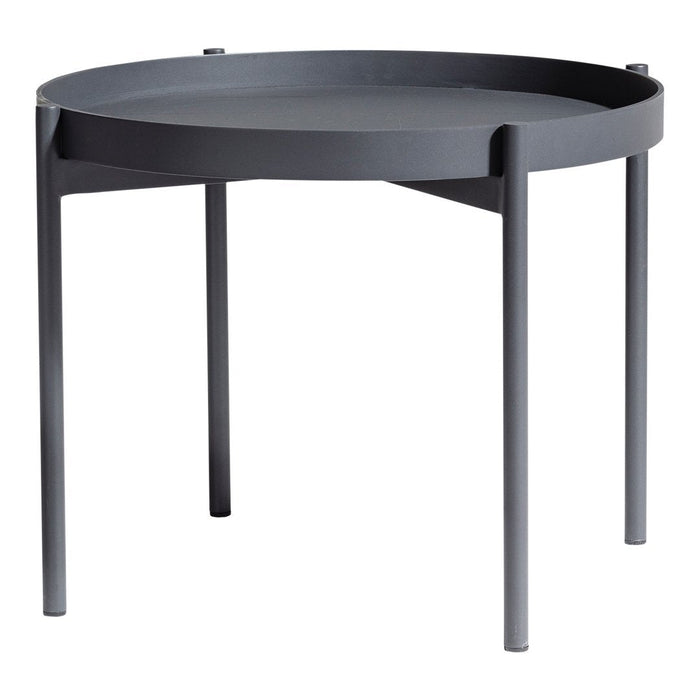 Sleek round table in matte black finish with minimalistic design and smooth surface. Perfect for modern decor.