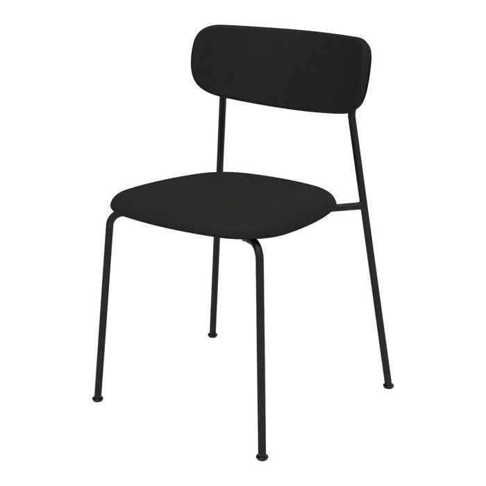 Black modern chair with a simple design, featuring a sleek matte finish and solid metal legs.