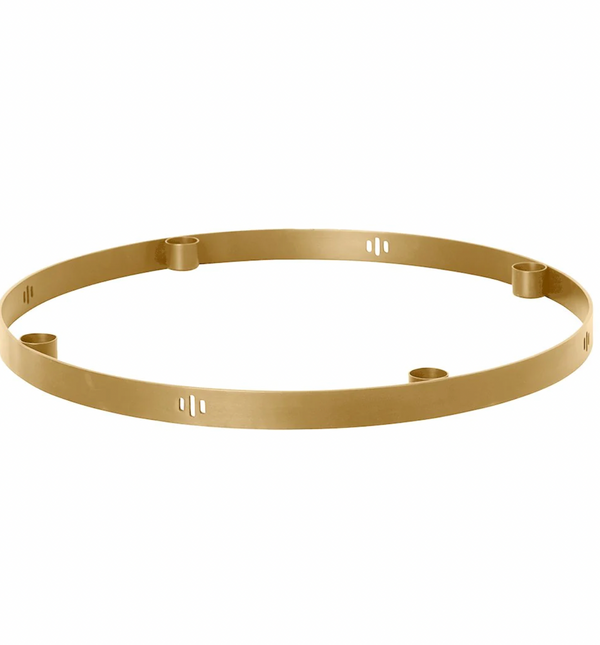 Gold circular metal frame with a sleek, smooth surface and minimalist design. Perfect accent for modern decor.