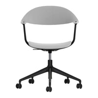 Gray and black modern office chair with a sleek design and minimalist pattern. Ideal for contemporary workspaces.