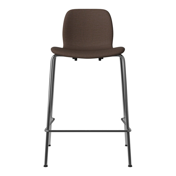 Brown patterned chair with sleek chrome legs for a modern touch. Perfect blend of style and functionality.