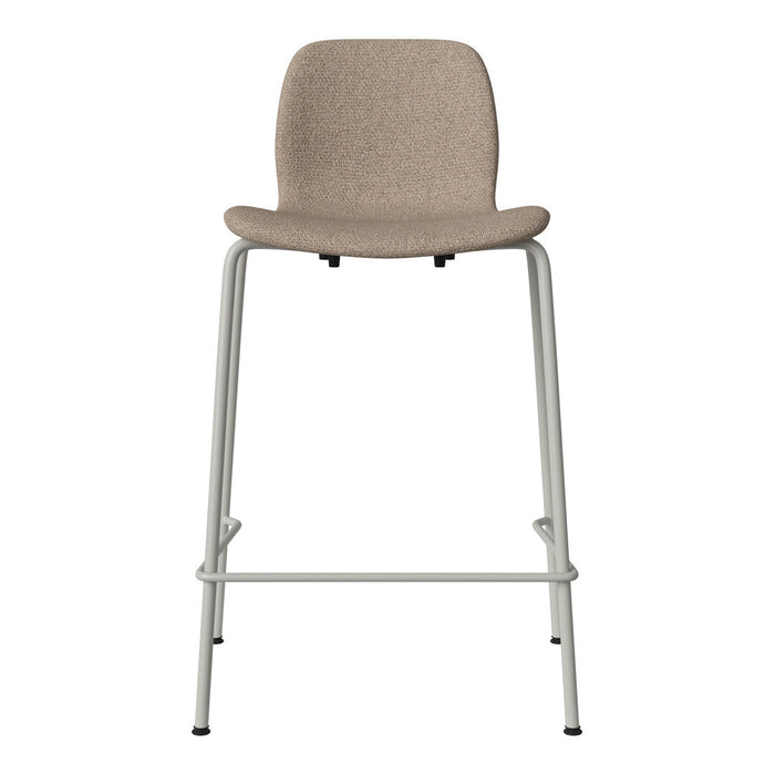 Beige upholstered chair with textured fabric and a light gray metal frame, modern and stylish for any decor.