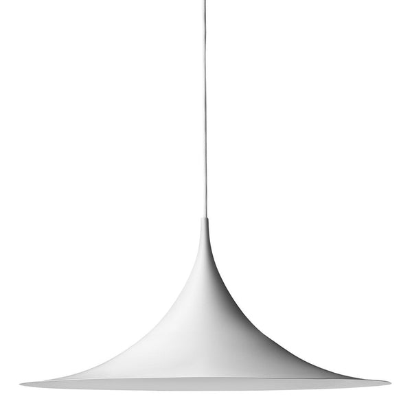 Sleek white pendant light with a smooth, minimalist design and an elegant, bell-shaped silhouette.
