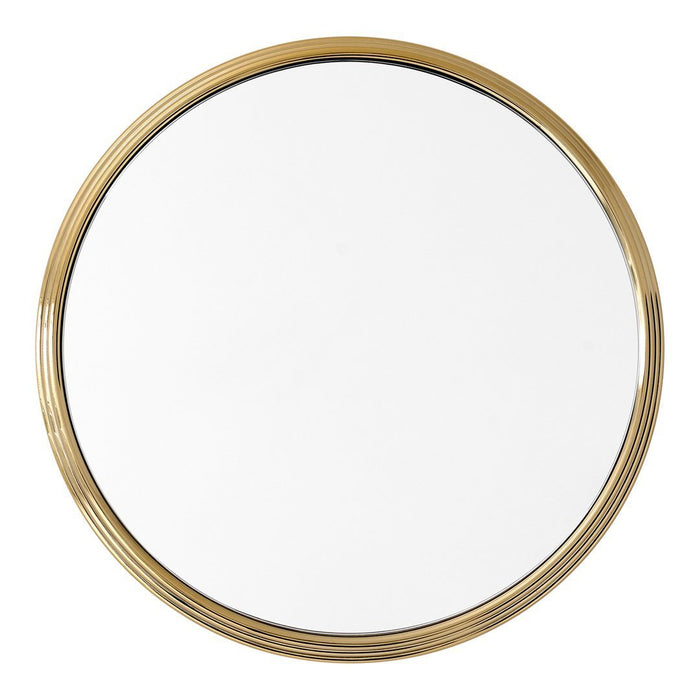 Round wall mirror with a sleek gold rim, showcasing a smooth reflective surface and minimalist design.