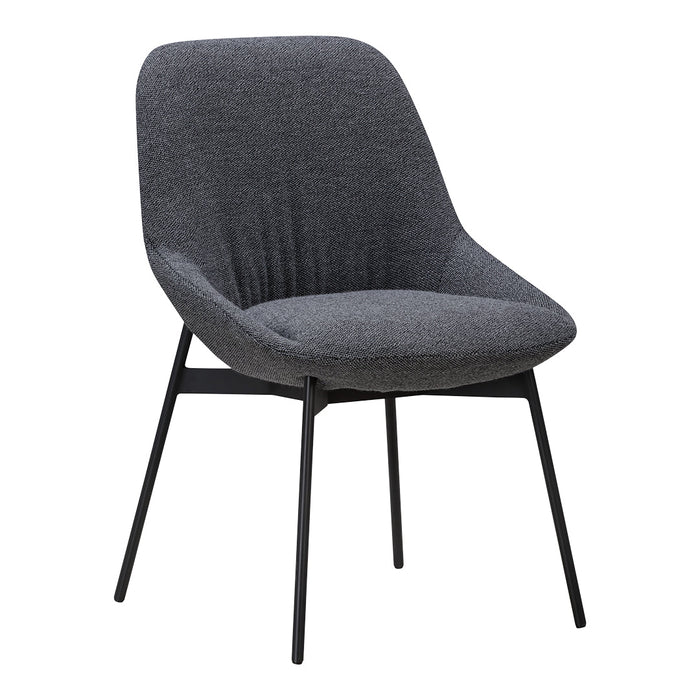Stylish gray upholstered chair with a sleek black metal frame, perfect for modern interiors.