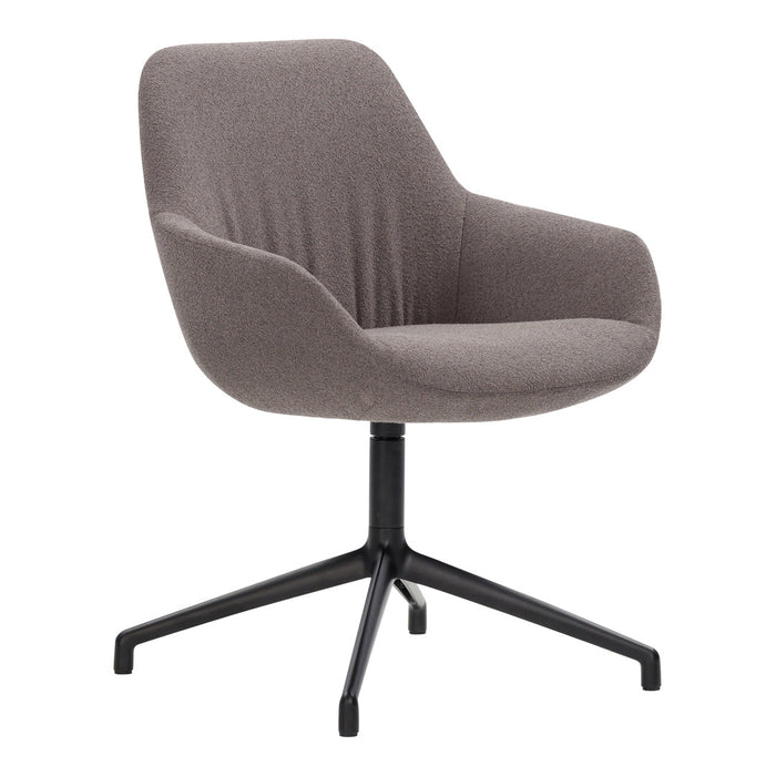 Stylish gray fabric chair with a smooth texture and sleek black metal base, perfect for modern interiors.