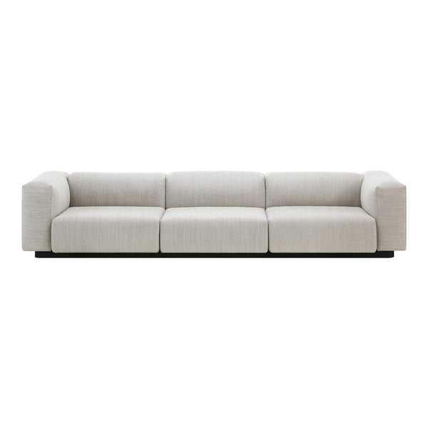 Light beige three-seater sofa with a subtle textured pattern and clean, modern lines, ideal for contemporary spaces.