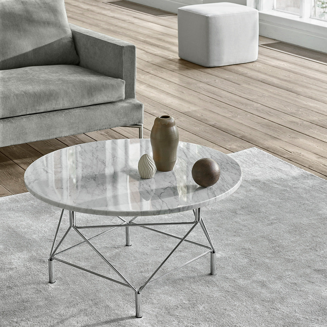 mardee rafanan マルデ Spider Corner Coffee Table w/ Square Base - Round Top – Danish