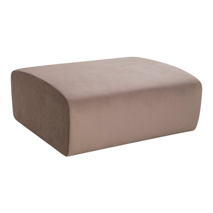 Plush beige ottoman with a smooth, rounded rectangular design, perfect for any modern home decor.