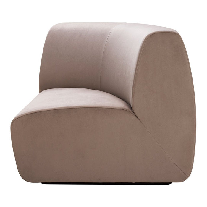Curved beige sofa with a smooth, minimalistic design and subtle texture, perfect for modern interiors.