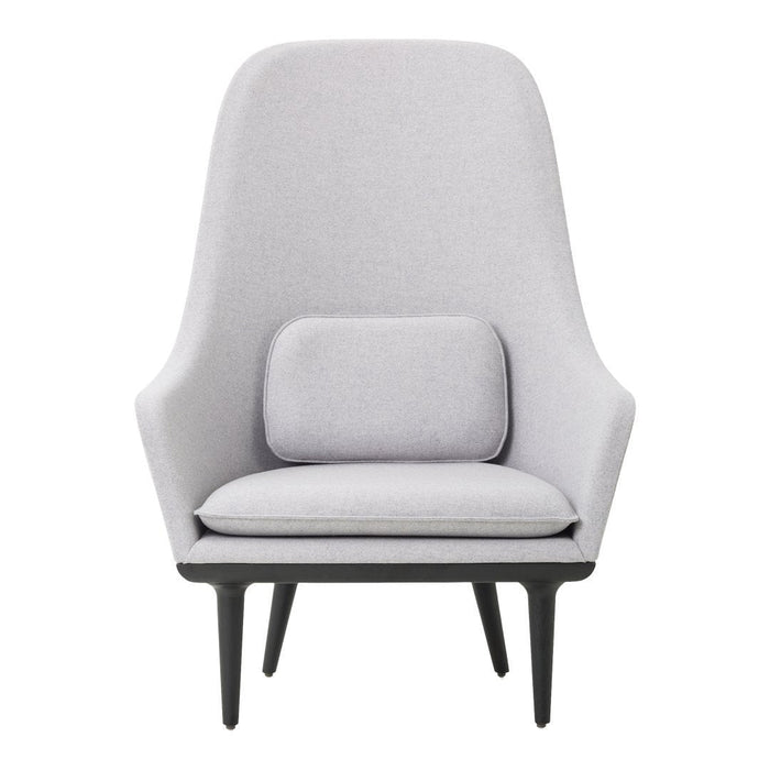 Light gray fabric armchair with a smooth finish and minimalist design. Features a matching cushion for added comfort.