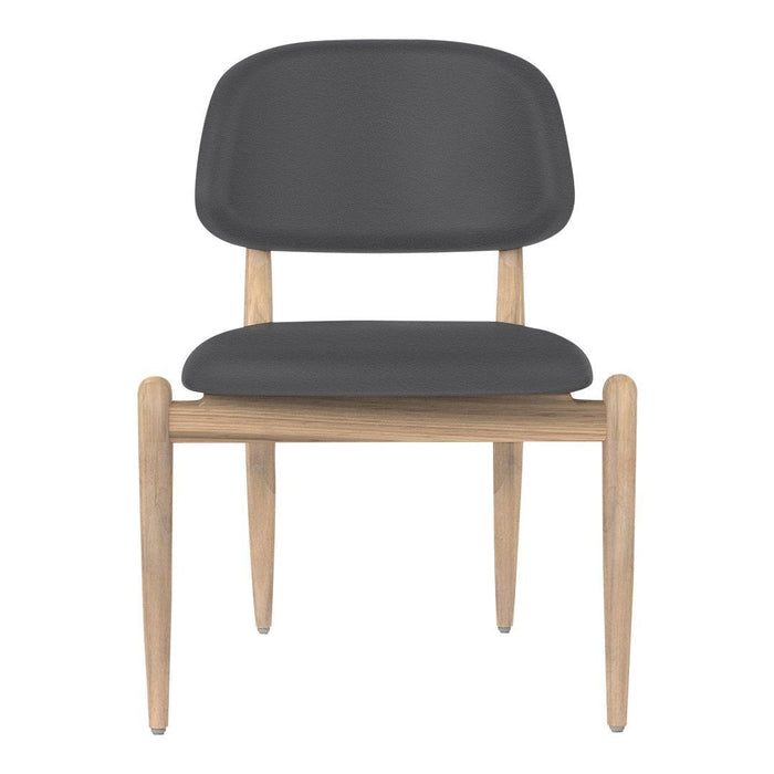 Stylish gray chair with a minimalist design, featuring a smooth fabric seat and natural wood legs.