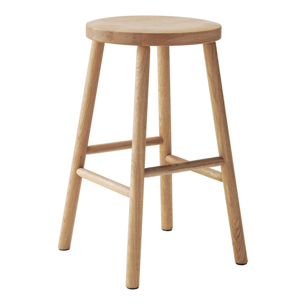 Natural wooden bar stool with a light oak finish and a simple, minimalist design. Perfect for stylish interiors.