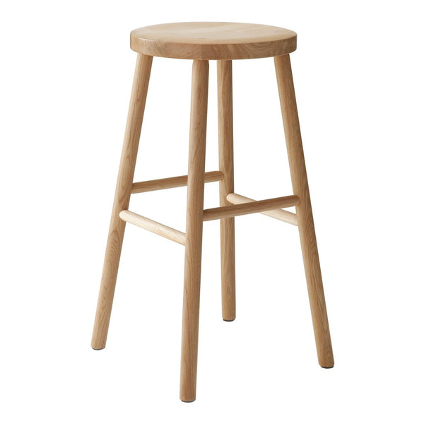 Natural wood bar stool in light beige with a simple, smooth finish; minimalistic design with no visible patterns.