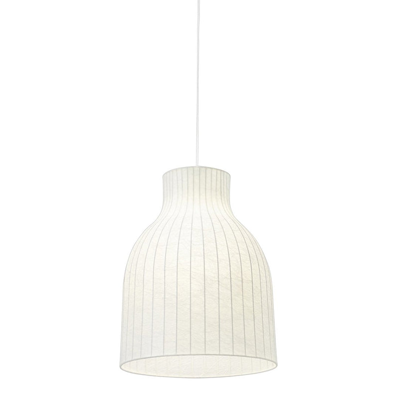 White pendant lamp with vertical ribbed texture and smooth contours, perfect for modern decor.