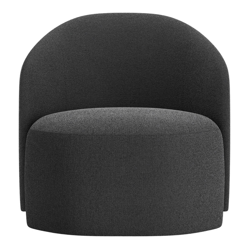 Stylish gray upholstered chair with a smooth, modern design featuring dark and light gray tones.