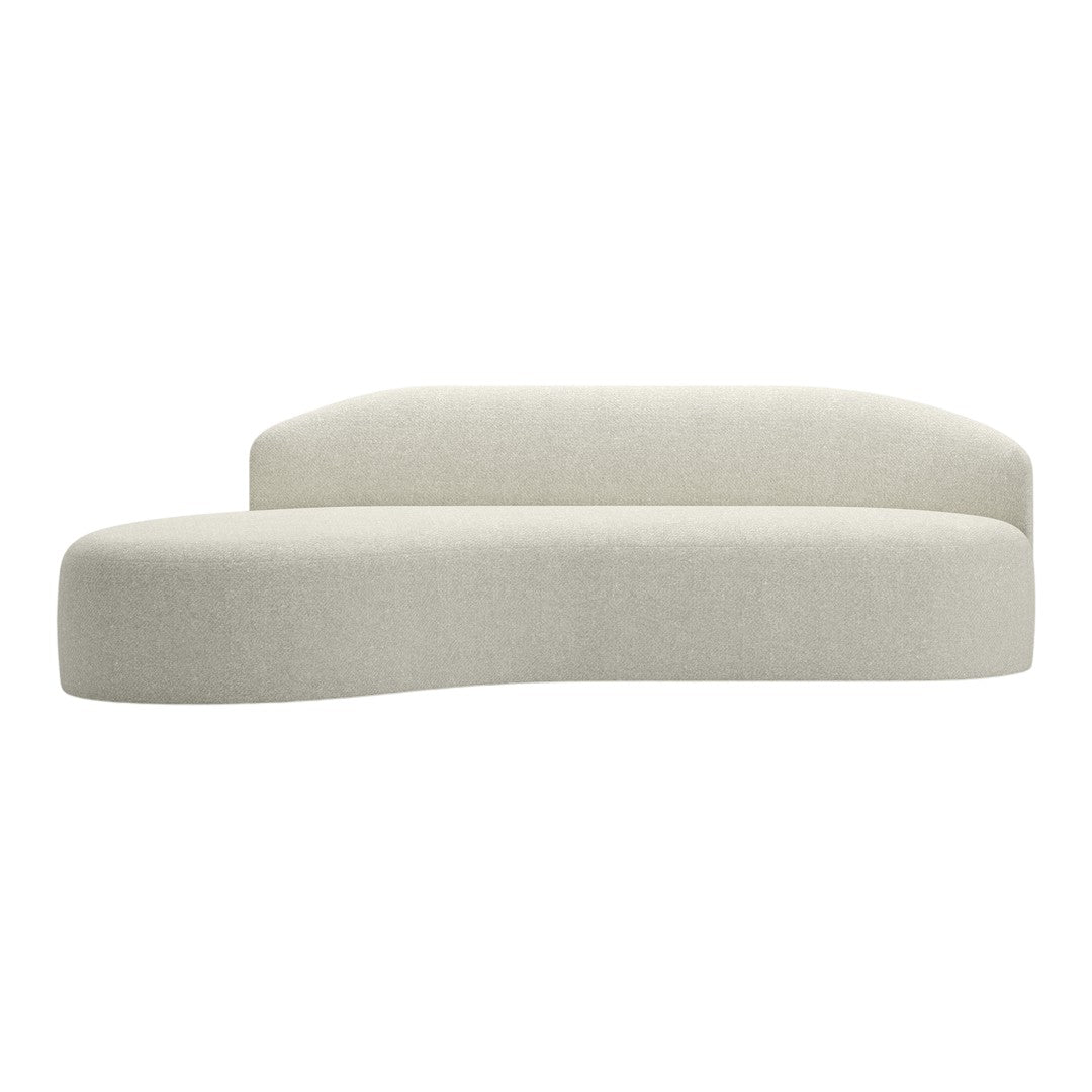 Soft, textured light grey sofa with a sleek, modern, curved design and no visible patterns. Perfect for contemporary decor.