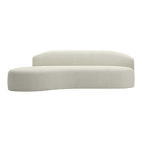 Soft, textured light grey sofa with a sleek, modern, curved design and no visible patterns. Perfect for contemporary decor.