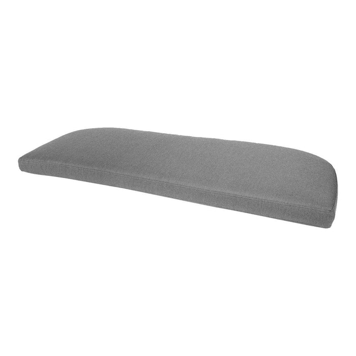 Gray cushion with a smooth, curved shape, featuring a solid, textured fabric surface.