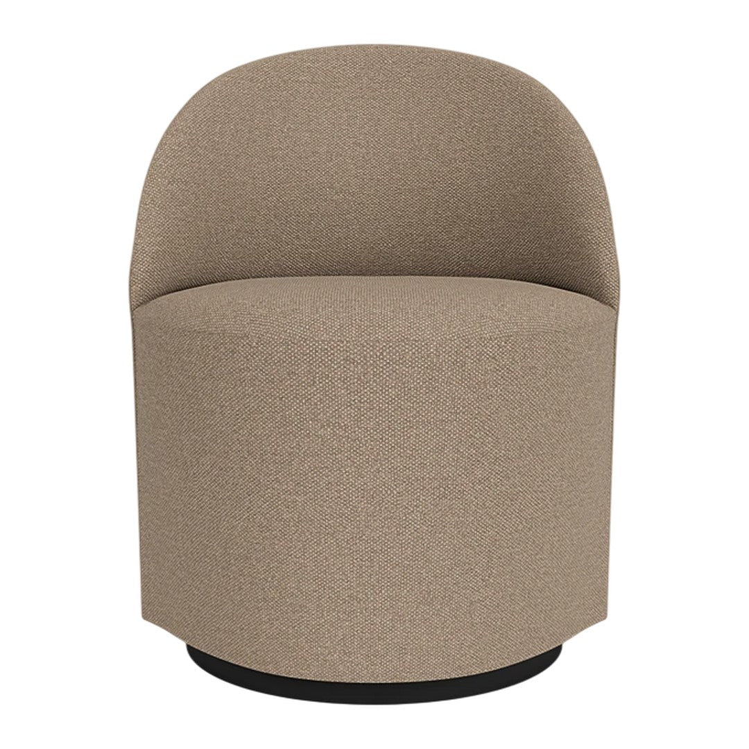 Beige textured lounge chair with a rounded design and black base, adding modern elegance to any space.