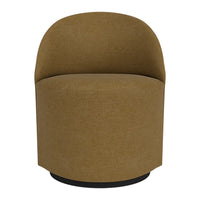 Brown upholstered swivel chair with a smooth, minimalist design and rounded backrest. Ideal for modern decor.