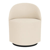 Cream-colored, minimalist round chair with a smooth texture and a black circular base. Perfect for modern decor.