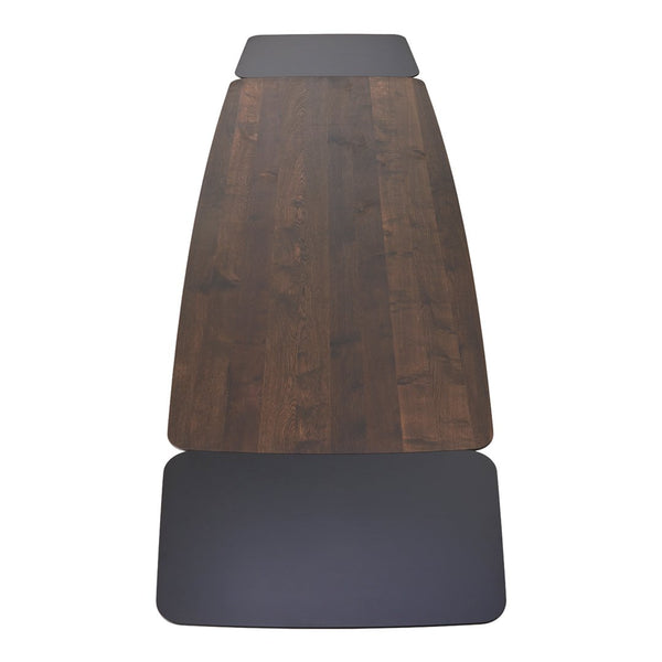 Brown wood table with smooth, dark gray accents and a sleek, modern design. Ideal for contemporary decor.