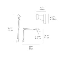 Illustration of a modern wall-mounted lamp with a sleek black finish and adjustable arm design.