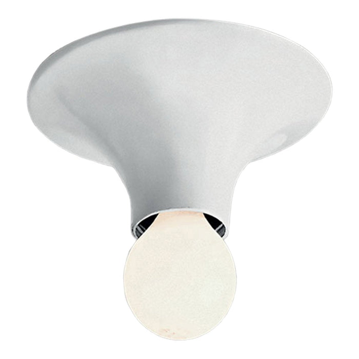 Sleek white ceiling light fixture with smooth, modern design, showcasing a round bulb at the center.