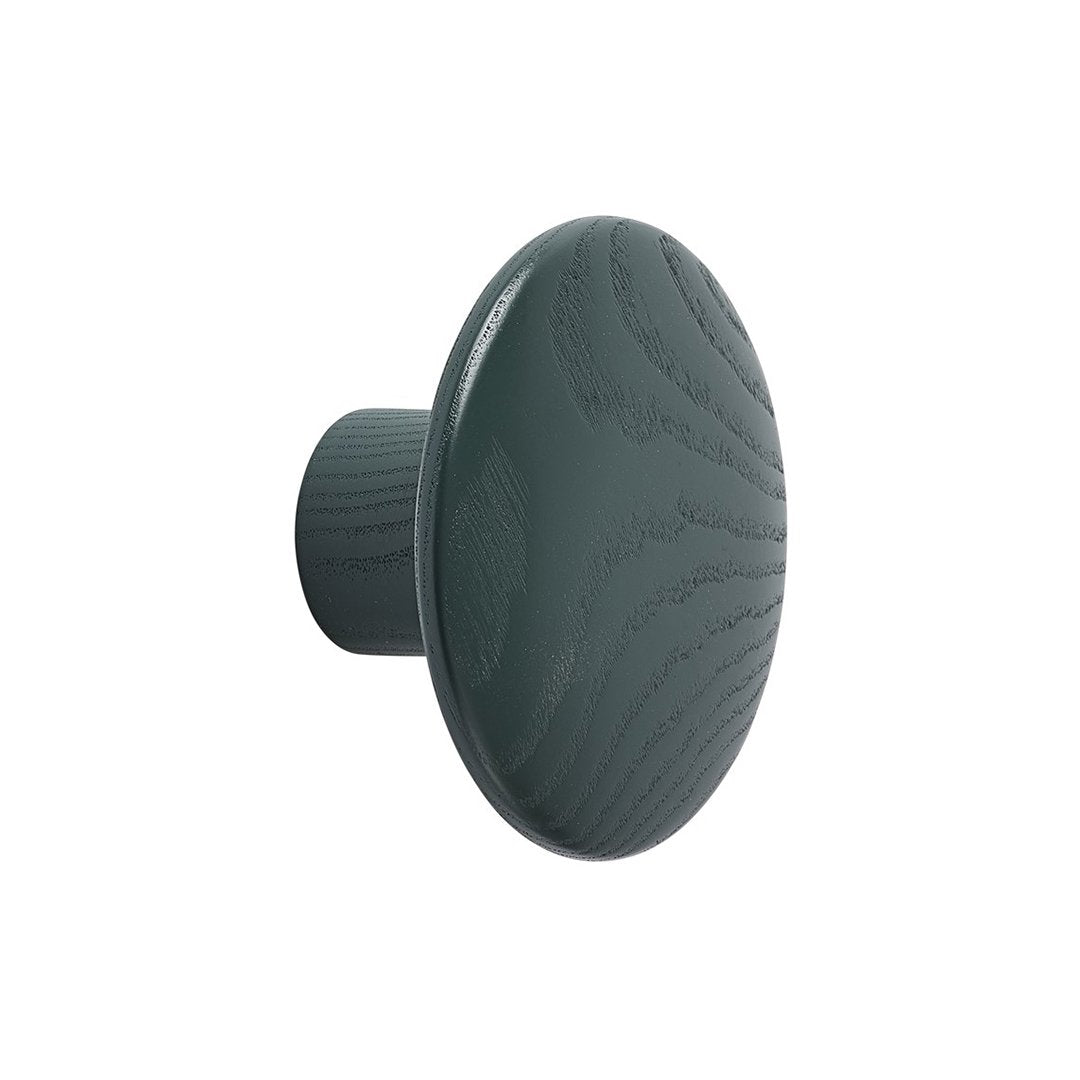 Dark green round cabinet knob with a textured wood grain pattern. Ideal for adding a modern touch to furniture.