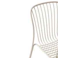 Light beige wire chair with sleek vertical lines and grid pattern, perfect for modern decor.
