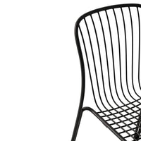 Black wire chair with a modern vertical and grid pattern, showcasing sleek lines and minimalist design.