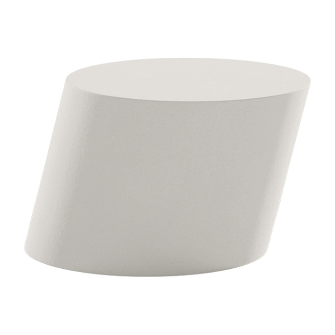 Sleek white geometric accent table with a smooth, matte finish and modern tapered design. Ideal for contemporary decor.