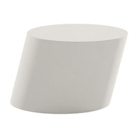Sleek white geometric accent table with a smooth, matte finish and modern tapered design. Ideal for contemporary decor.
