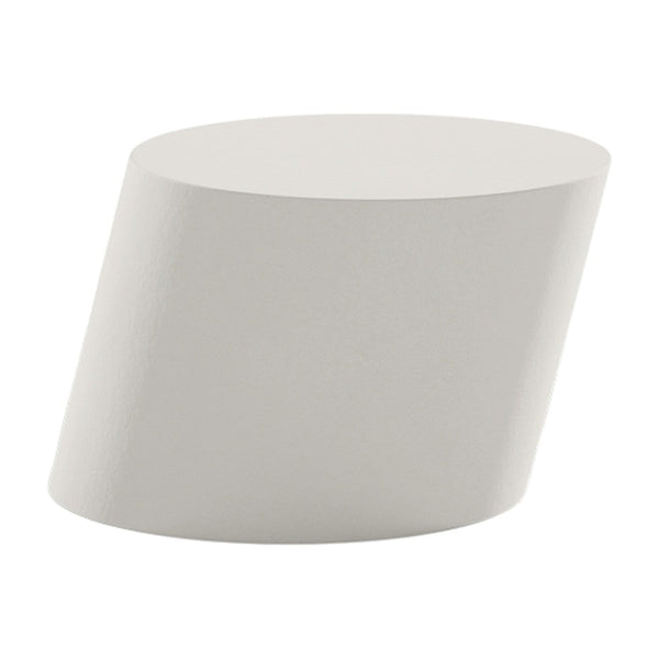 Sleek white geometric accent table with a smooth, matte finish and modern tapered design. Ideal for contemporary decor.
