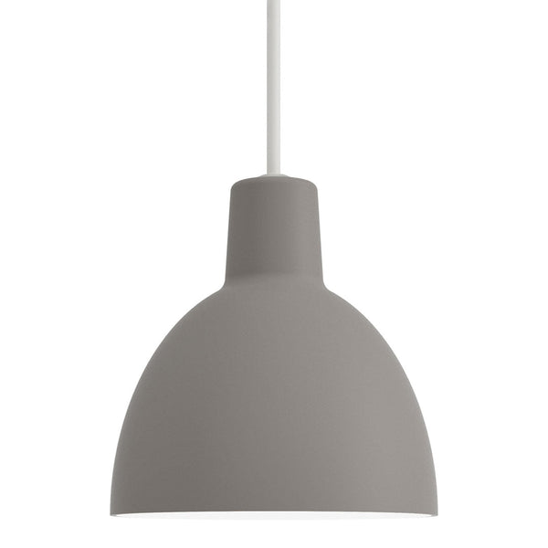 Gray matte pendant lamp with a smooth, rounded design and a white cord, perfect for modern interiors.