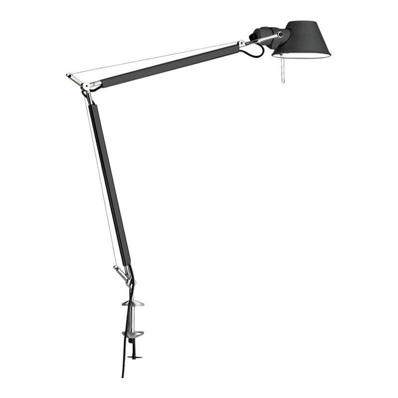 Black and chrome adjustable desk lamp with sleek, modern design and clean lines. Perfect for stylish workspaces.
