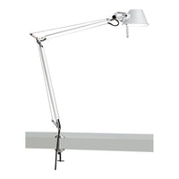 White and silver adjustable desk lamp with sleek lines and minimalist design, perfect for modern workspaces.
