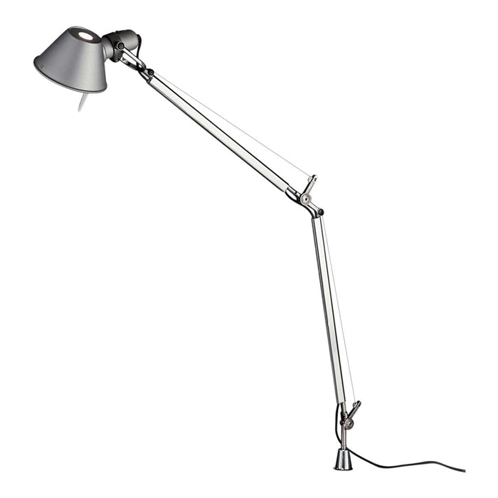 Silver adjustable lamp with sleek metallic finish and minimalist design. Ideal for modern decor.