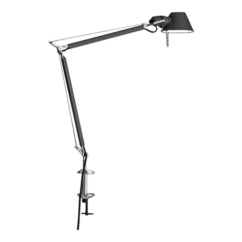 Adjustable desk lamp in sleek black finish with polished chrome accents and minimalist design. Perfect for modern interiors.