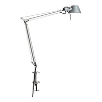 "Adjustable silver desk lamp with sleek metallic finish and minimalist design for modern spaces."