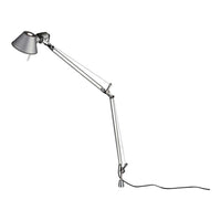 Adjustable chrome lamp with a sleek gray shade and a minimalist design, perfect for modern interiors.