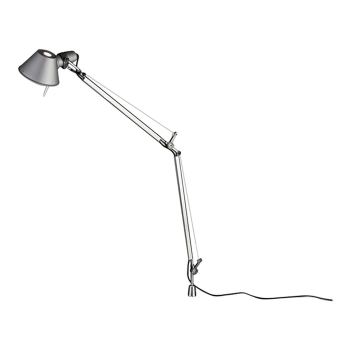 Adjustable chrome lamp with a sleek gray shade and a minimalist design, perfect for modern interiors.