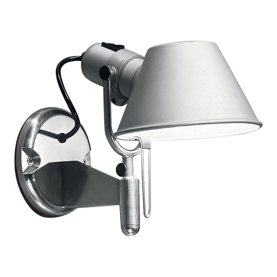 Modern wall lamp with a sleek chrome finish and a clean white fabric shade. Perfect for adding a minimalist touch.