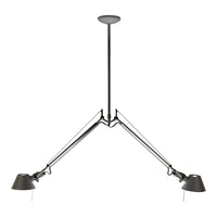Modern black tripod ceiling lamp with sleek metal arms and matte gray shades, creating a minimalist aesthetic.