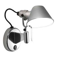 Silver wall-mounted lamp with a sleek, modern design and polished chrome accents. Minimalistic and stylish.