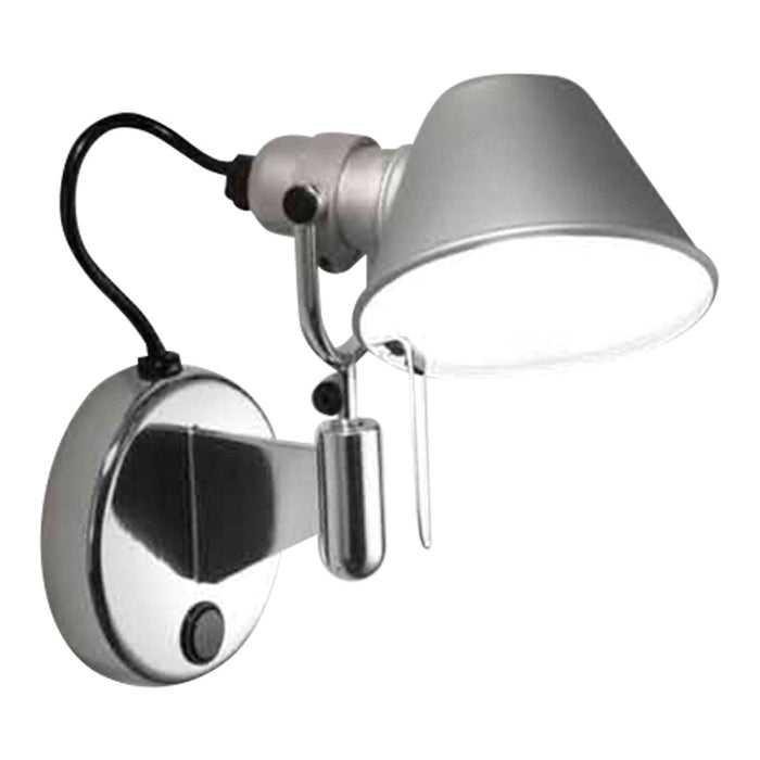 Silver wall-mounted lamp with a sleek, modern design and polished chrome accents. Minimalistic and stylish.