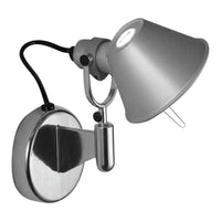 Sleek silver wall lamp with a modern design and chrome finish, featuring a simple, minimalist aesthetic.